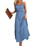 Women's Beach Crochet Lace Maxi Dress Solid Color Summer Spaghetti Strap Long Dress | Women's Casual Dresses