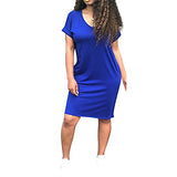 Ladies Solid Casual Ladies Short Sleeve V-Neck Pockets Ladies Dress Bodycon Dress Office Wear for Casual Club Cocktail Evening Gowns Work UK Size 8-26 | Women's Work Dresses