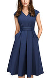 Women's Vintage 50s Cap Sleeve Cocktail Retro with Pocket Flared Dress A196 | Women's Work Dresses