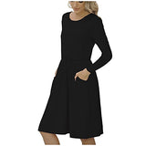 Ladies Casual Ladies Long Sleeve O-Neck Pockets Printed Ladies Dress Bodycon Dress Office Wear for Casual Club Cocktail Evening Gowns Work UK Size 8-26 | Women's Work Dresses