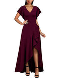 Women's Formal V Neck Ruffle Split Evening Party Long Dress