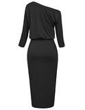 Women’s Sexy One Shoulder Hips-Wrapped Bodycon Party Pencil Dress