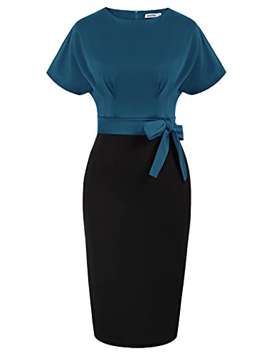 Dark Blue Black Women's Bodycon Pencil Dress Office Wear To Work Dresses With Pocket Belt Jasambac