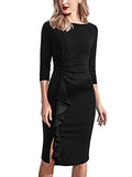 Women's Retro 4-Mar Sleeve Ruched Elegant Business Pencil Sheath Dress | Women's Work Dresses