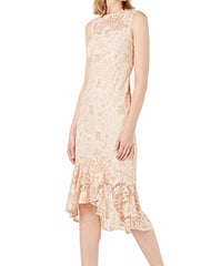 Women's Sleeveless Lace Sheath With Flounce-skirt Hem