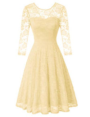 Light Yellow Women's Cocktail Party Wedding Guest A Line Lace Dresses - JASAMBAC