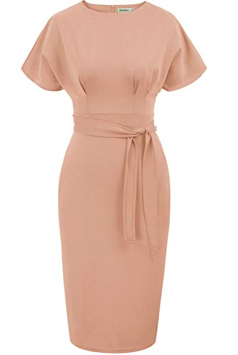 Pink Women's Bodycon Pencil Dress Office Wear To Work Dresses With Pocket Belt Jasambac