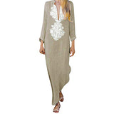 Womens Fashion Long Sleeve V-Neck Printed Split Hem Dress Casual Loose Long Dress | Original Brand | Women's Work Dresses