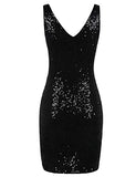 Women's Sequin Cocktail Dress V Neck Bodycon Glitter Party Dress