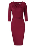 Wine Red Long Sleeve Women's Work Dress V-Neck Business Dress Slim Bodycon Pencil Dress - KOJOOIN | Women's Work Dresses