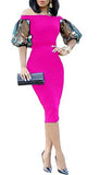 Womens Elegant Off Shoulder Pencil Midi Dress Mesh Sleeve Clubwear For Evening Wedding Party