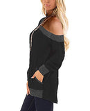 Womens Long Sleeve Colorblock Soft Casual Tops with Pockets