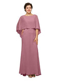 AW BRIDAL Chiffon Long Plus Size Mother of The Bride Dresses for Wedding Formal Evening Party Dress with Cape