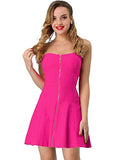 Women's Strapless Exposed Zipper Front Tube Mini Party A-line Dress