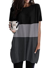 Jolicloth Women Crewneck Short Sleeve Lightweight Casual Loose Long Tunic Sweatshirts T Shirts Tops with Pockets | Women's Casual Dresses