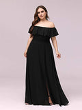 Women's Plus Size Off Shoulder Side Split Chiffon Maxi Dress - Sara Clothes