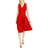 Women's Sleeveless A-Line Dress with V Neckline