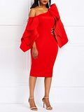 Bodycon Dress for Woman Long Sleeve Knee-Length Ruffle Sleeve Off Shoulder Evening Dress | Original Brand | Women's Formal Dresses