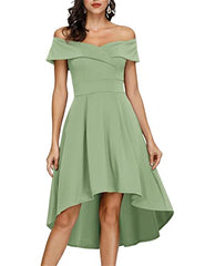 Light Green Off Shoulder High Low A Line Wedding Guest Party Cocktail Dress - JASAMBAC