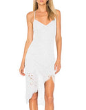 Women Summer V-neck Spaghetti Straps Lace Backless Party Dress High Low Cocktail Bodycon Midi Dresses | Women's Casual Dresses