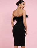 Women's Sexy Off Shoulder Feather Bandage Evening Club Party Dress