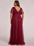 Women's Double V Neck Short Ruffle Sleeve Maxi Maternity Dress with Sash - Sara Clothes