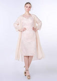 Newdeve Lace Mother of The Bride Dresses Tea Length Sheath 3/4 Sleeves with Chiffon Jacket