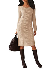 Dearlove Women's Long Sleeve Crew Neck Slim Knit Sweater Bodycon Midi Dress