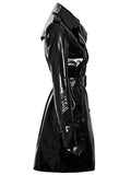 Womens Patent Trench Coat Raincoat Ladies New Size 8 10 12 14 16 Black