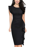 Women's Business Retro Ruffles Slim Cocktail Pencil Dress | Women's Work Dresses