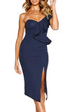 Women's Dresses Sexy Ruffle One Shoulder Sleeveless Split Bodycon Midi Party Dress