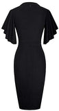 Womens Flounce Sleeve Office Work Party Pencil Dress B572