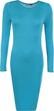WearAll Womens Plus Size Plain Long Sleeve Bodycon Ladies Stretch Midi Dress - Sizes 16-26