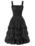 Women Smocked Waist A-Line Dress Sleeveless High Low Dress Cocktail Party Dress