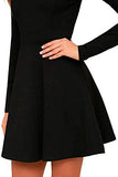 Womens Long Sleeve Dress Casual Simple Dresses A-Line Midi Length Skirt Slim Fit Skater Dress WineRed L