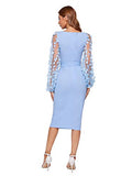 Women's Mesh Bodycon Dress Tube Dresses with Knot Belt Embroidery Flowers Appliqué Bishop Sleeves Knee-Length Oversized Pencil Plain Party Dresses | Women's Work Dresses