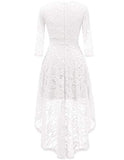 Women Floral Bridesmaid Lace Dress 3/4 Sleeves Hi-lo Cocktail Party Dress | Women's Casual Dresses