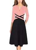 Peach Pink And Black Sleeve Womens Elegant Front Zipper Slim Work Business Office Party Cocktail A-line Dress Vfshow