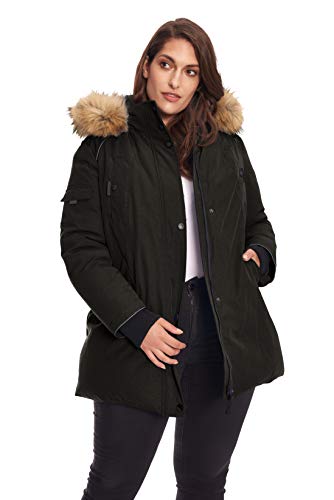 Alpine North Women’s Plus Vegan Down Mid Length Parka Jacket with Faux Fur Hood