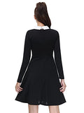 Women's Halloween Black Wednesday Addams Peter Pan Collar Long Sleeve Flare Skater Dress XS-XXL