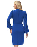 Women Lantern Long Sleeve Office Pencil Dress Wear to Work Sheath Dresses Knee Length | Women's Work Dresses