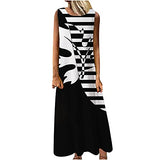 Ladies Summer Casual Print Dress O-Neck Sleeveless Loose Long Dress UK Size Evening Gowns Work Maxi Dress | Original Brand