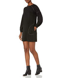 Women's Topstitched Puffy Sleeve Sweater Dress Casual