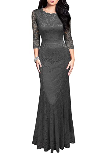 Grey Women's Retro Lace Vintage Formal Bridesmaid Wedding Long Dress - REPHYLLIS | Women's Formal Dresses