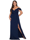 Women's Glitter Off-Shoulder Plus Size V-Neck Formal Dress for Evening Party 50088-PZ | Women's Formal Dresses