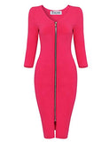 Womens Front Zip Long Sleeve Bodycon Midi Dress