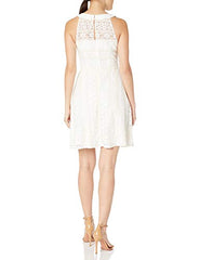 Women's Sleeveless Halter Lace Fit & Flare Dress