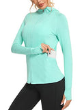 Womens Running Sports Hoodie Hooded Long Sleeve Running Tops with Side Pockets and Thumb Holes