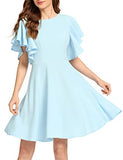 Light Blue Women's Stretchy A Line Swing Flared Skater Cocktail Party Dress - Romwe | Women's Cocktail Dresses