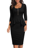 Women's Retro Square Neck Ruffle Style Slim Business Pencil Dress | Women's Work Dresses